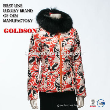 Mujeres brillante impreso tela Bomber Goose Down Jacket